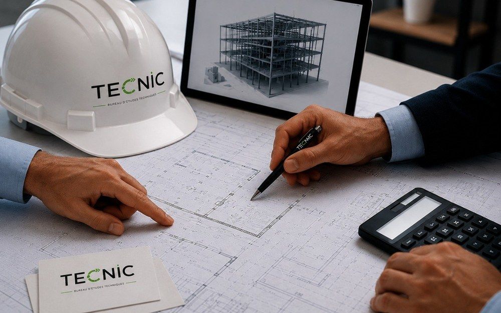 Plans, calculatrice et tablette avec un modèle 3D